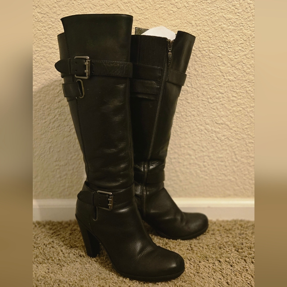 DKNY Black Heeled Boots with Buckle Detail